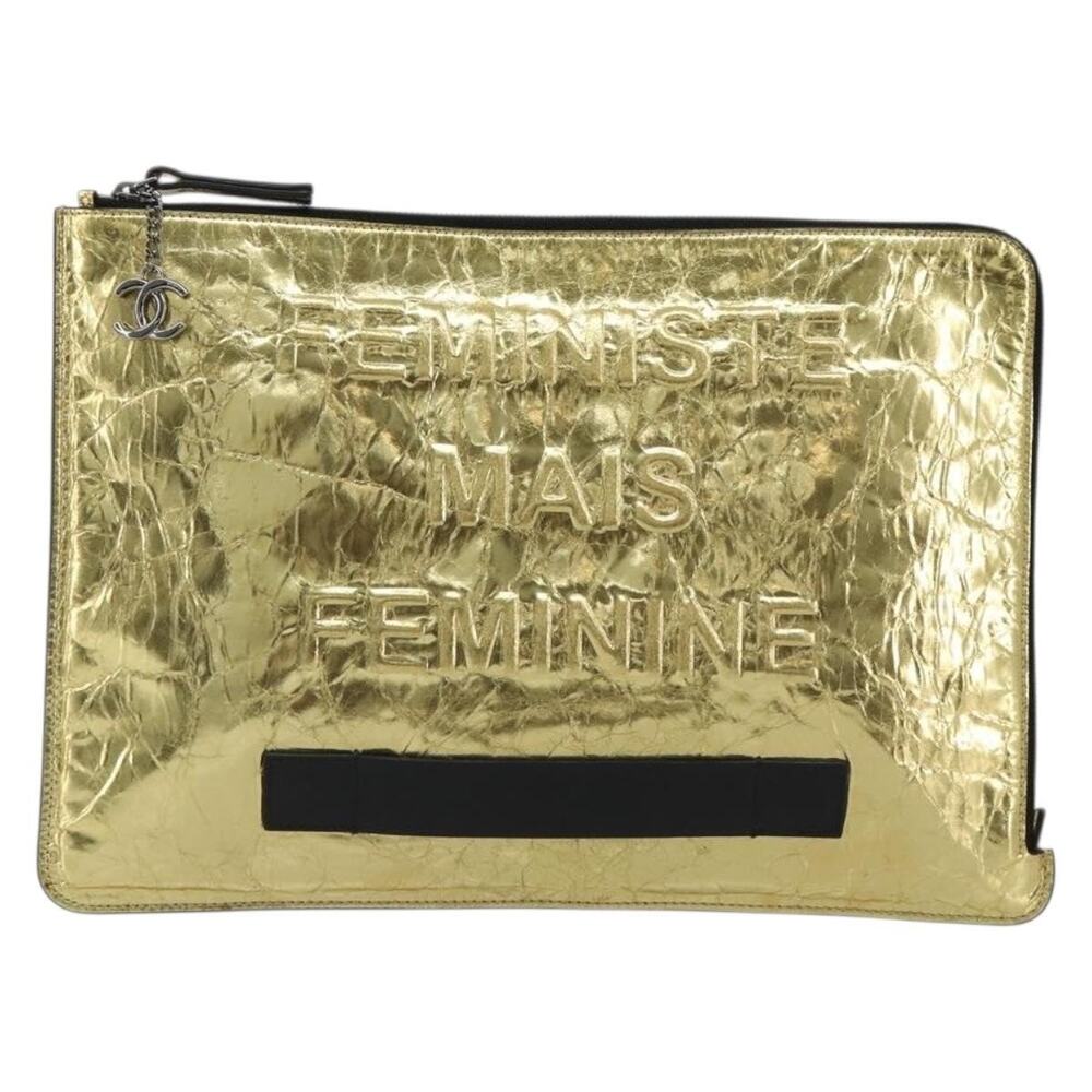 Chanel Classic Caviar Clutch Gold